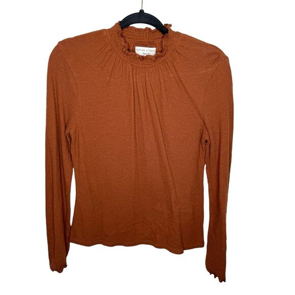 MADEWELL / Texture & Thred burnt rust orange ruffled mock neck long sleeve top M - Picture 1 of 9